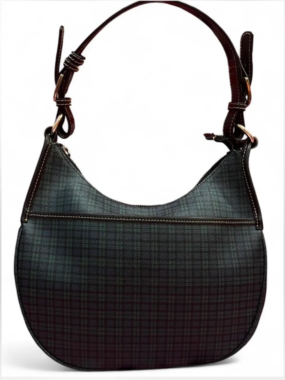 Vintage Ralph Lauren Plaid Leather Hobo Shoulder Bag Old Money Preppy - Picture 1 of 7